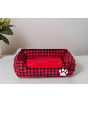 buffalo check Cuddler Small Dog or Cat Bed, Red/Black 19" X 15"